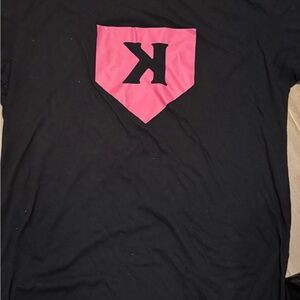 Black Short Sleeve Tee with Pink Shield Graphic